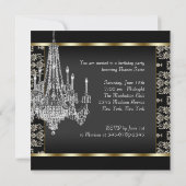 Invitation Lustre en Cristal Fête d'Anniversaire Damassé Noir (Dos)