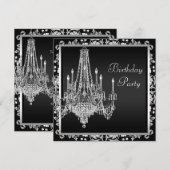Invitation Lustre en Damas noir et blanc Fête d'anniversaire (Devant / Derrière)