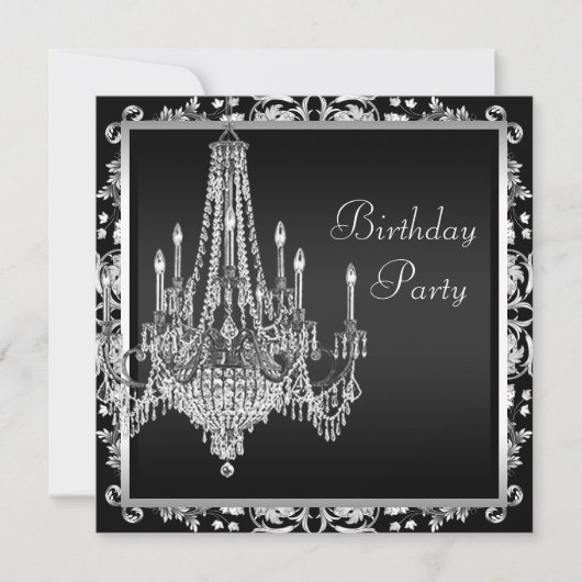 Invitation Lustre en Damas noir et blanc Fête d'anniversaire (Devant)
