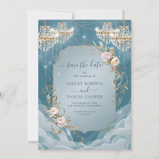 Invitation Lustre Étincelant Floral Lavish Enregistrer La Dat (Devant)