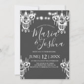 Invitation Lustre Halloween Mariage gris et blanc lumière (Devant)