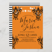 Invitation Lustre Halloween Mariage Orange Black Light (Devant / Derrière)