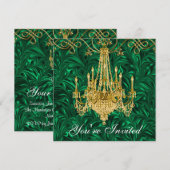 Invitation Lustre Kelly Vert Émeraude Fête D'or (Devant / Derrière)