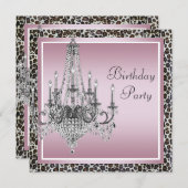 Invitation Lustre Léopard Rose Noir Fête d'Anniversaire (Devant / Derrière)