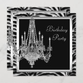 Invitation Lustre Noir Blanc Zèbre Fête d'anniversaire (Devant / Derrière)
