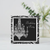 Invitation Lustre Noir Blanc Zèbre Fête d'anniversaire (Debout devant)