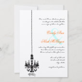 Invitation Lustre noir Coral Turquoise Mariage damassé (Devant)