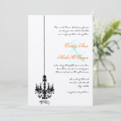 Invitation Lustre noir Coral Turquoise Mariage damassé (Debout devant)