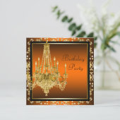Invitation Lustre Orange Black Gold Damask Anniversaire (Debout devant)