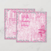 Invitation Lustre rose et diamants 18e anniversaire (Devant / Derrière)