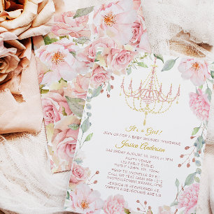 Invitation Lustre rose et or Rose Floral Baby shower