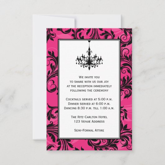 Invitation Lustre Rose Noir Blanc Rouleaux Mariage Insertion (Devant)