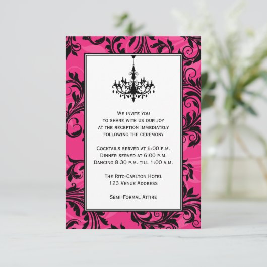 Invitation Lustre Rose Noir Blanc Rouleaux Mariage Insertion (Debout devant)