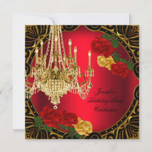 Invitation Lustre Rose Rouge Jaune Or pour Fête d'Anniversair