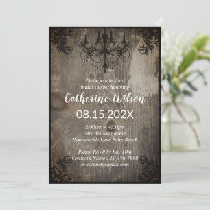 Invitation Lustre rustique Fête des mariées Vintage en bois