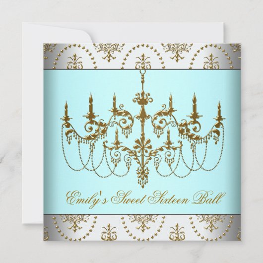 Invitation Lustre turquoise en or Classy Sweet sixteen Ball (Devant)