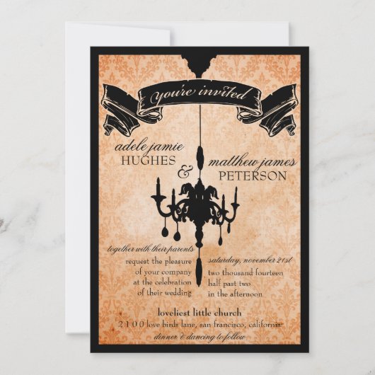 Invitation Lustre victorien ・ Mariage noir et orange pâle (Devant)