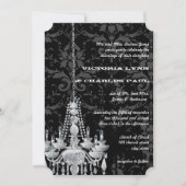 Invitation Lustres gris et argent Mariage damassé victorienne (Devant)