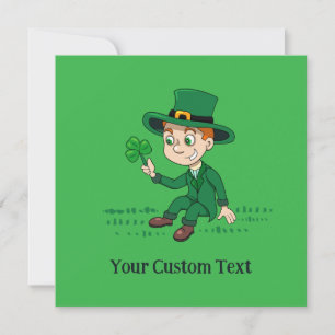 Invitation Lutin de dessin animé mignon avec trèfle et arc-en
