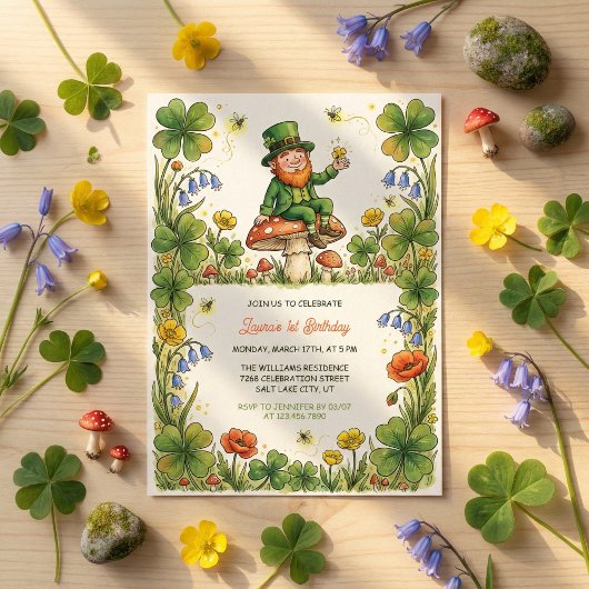 Invitation Lutin de la Saint-Patrick 1er Anniversaire Vert Tr