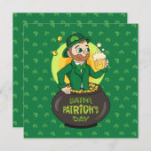 Invitation Lutrin de dessin animé dans un pot d'or tenant un  (Devant / Derrière)