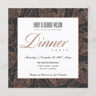 INVITATION LUX BLUSH ROSE ROSE OR NOIR FLORAL DÎNER FLORAL FÊ