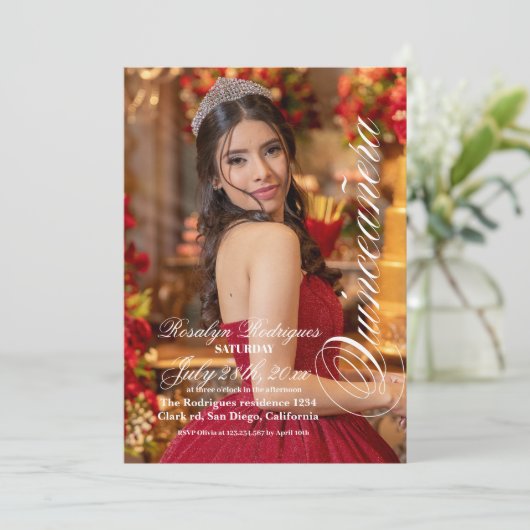 Invitation Lux et élégant Photo Quinceanera Gold (Debout devant)