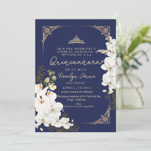 Invitation Lux Fleurs Orchidées Tiara Princess Quinceañera