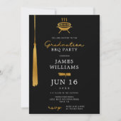 Invitation Lux Gold Foil Tassel Graduation BBQ Party Noir (Devant)