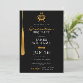 Invitation Lux Gold Foil Tassel Graduation BBQ Party Noir (Debout devant)