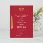 Invitation Lux Gold Foil Tassel Graduation BBQ Party Rouge (Debout devant)