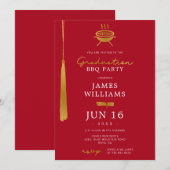 Invitation Lux Gold Foil Tassel Graduation BBQ Party Rouge (Devant / Derrière)