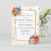 Invitation Lux Parties scintillant Bleu Orange Aquarelle Mari (Debout devant)