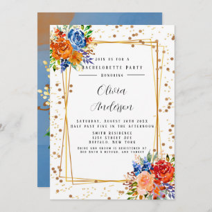 Invitation Lux Parties scintillant Blue Orange Floral Bachelo