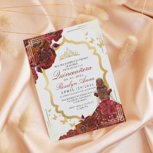 Invitation Lux Red Gold Rose Princesse Quinceañera