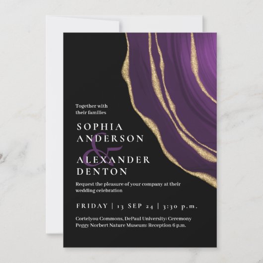 Invitation Lux violet or agate noir mariage (Devant)