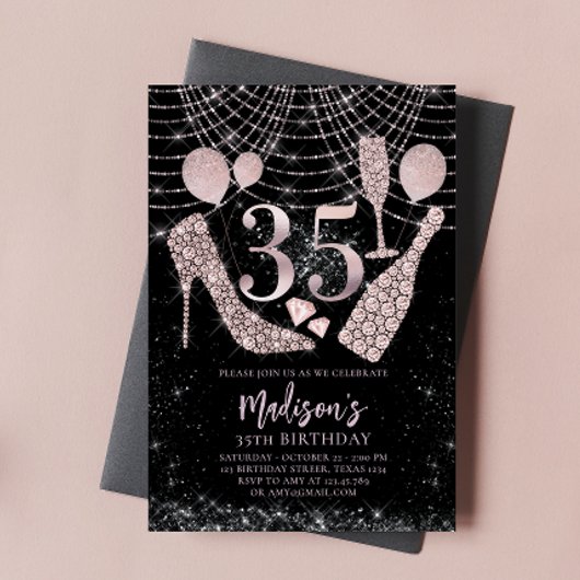 Invitation Luxe 35e anniversaire Rose Gold & Black Parties sc