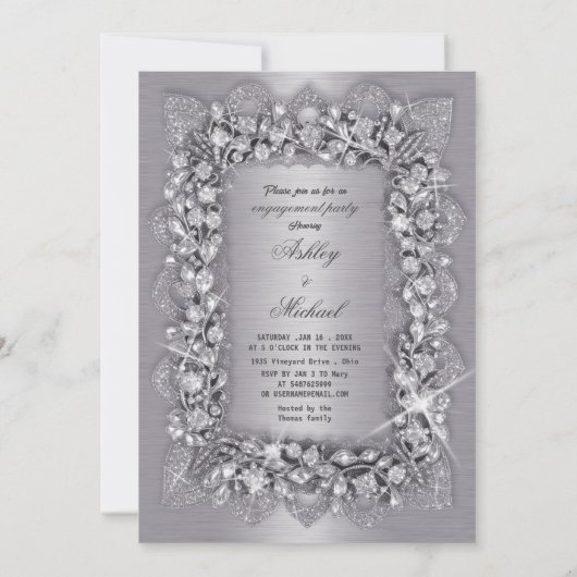 Invitation luxe 3d mode fiançailles argent chic (Dos)