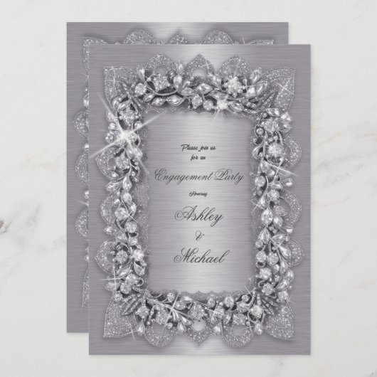 Invitation luxe 3d mode fiançailles argent chic (Devant / Derrière)