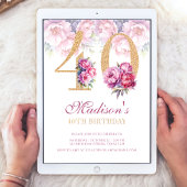 Invitation Luxe 40e anniversaire Floral Pink Gold Parties sci