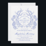 Invitation LUXE 40e anniversaire Vintage Blue Floral Crest<br><div class="desc">Une élégante crête vintage de fleurs bleues françaises occupe le devant de la scène pour cette invitation intemporelle à l'anniversaire. Orné,  formel et très féminin fera que toute femme d'anniversaire se sentira très spéciale. Des fournitures de partie de coordination sont disponibles.</div>