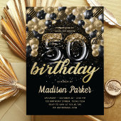 Invitation Luxe 50e anniversaire Black Gold Balloon Parties s