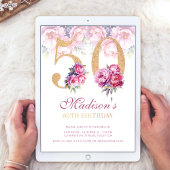 Invitation Luxe 50e anniversaire Floral Pink Gold Parties sci