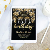 Invitation Luxe 60e anniversaire Black Gold Balloon Parties s