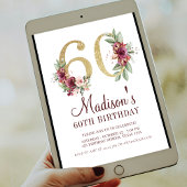 Invitation Luxe 60e anniversaire Bourgogne or Floral