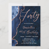 Invitation Luxe Agate Sapphire Blue Rose Gold 40e anniversair (Devant)