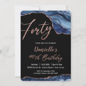 Invitation Luxe Agate Sapphire Blue Rose Gold 40e anniversair (Devant)