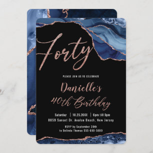 Invitation Luxe Agate Sapphire Blue Rose Gold 40e anniversair