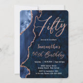 Invitation Luxe Agate Sapphire Blue Rose Gold 50e anniversair (Devant)