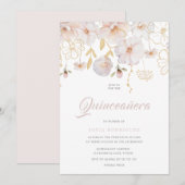 Invitation Luxe Aquarelle Fleur sauvage Blush Quinceanera (Devant / Derrière)